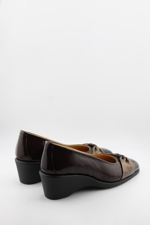 DFC Relax Wedge Heel Leather Bow Loafers